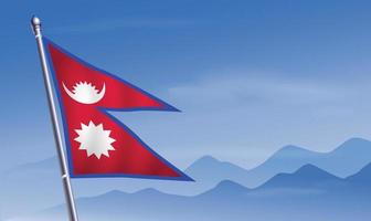 Nepal flag with background of mountains and sky vector