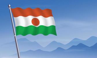 Niger flag with background of mountains and sky vector