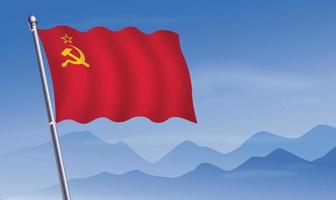 USSR flag with background of mountains and sky vector