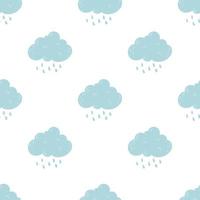 Cute cartoon cloud seamless pattern with rain drop, grey background, vector illustration. Flat Design Autumn Seamless Raincloud Pattern.
