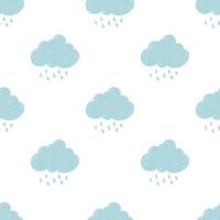 Cute cartoon cloud seamless pattern with rain drop, grey background, vector illustration. Flat Design Autumn Seamless Raincloud Pattern.