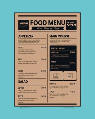 FOOD MENU ONE PAGE