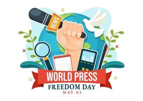 World Press Freedom Day on May 3 Illustration with Hands Holding News Microphones for Web Banner or Landing Page in Flat Cartoon Hand Drawn Templates vector