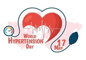 World Hypertension Day on May 17th Illustration with High Blood Pressure and Red Love Image in Flat Cartoon Hand Drawn for Landing Page Templates vector