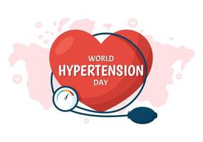 World Hypertension Day on May 17th Illustration with High Blood Pressure and Red Love Image in Flat Cartoon Hand Drawn for Landing Page Templates vector