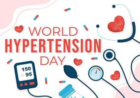 World Hypertension Day on May 17th Illustration with High Blood Pressure and Red Love Image in Flat Cartoon Hand Drawn for Landing Page Templates vector