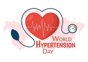 World Hypertension Day on May 17th Illustration with High Blood Pressure and Red Love Image in Flat Cartoon Hand Drawn for Landing Page Templates vector