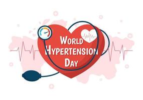 World Hypertension Day on May 17th Illustration with High Blood Pressure and Red Love Image in Flat Cartoon Hand Drawn for Landing Page Templates vector