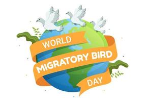 mundo migratorio pájaro día en mayo 8 ilustración con aves migraciones grupos en plano dibujos animados mano dibujado para aterrizaje página plantillas vector