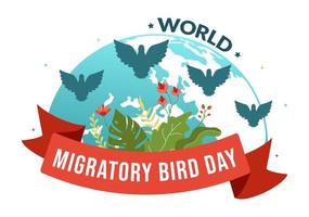 World Migratory Bird Day on May 8 Illustration with Birds Migrations Groups in Flat Cartoon Hand Drawn for Landing Page Templates vector