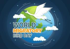 World Migratory Bird Day on May 8 Illustration with Birds Migrations Groups in Flat Cartoon Hand Drawn for Landing Page Templates vector