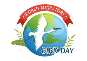 World Migratory Bird Day on May 8 Illustration with Birds Migrations Groups in Flat Cartoon Hand Drawn for Landing Page Templates vector