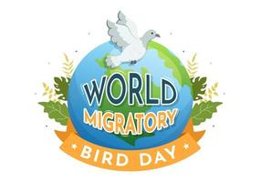 World Migratory Bird Day on May 8 Illustration with Birds Migrations Groups in Flat Cartoon Hand Drawn for Landing Page Templates vector