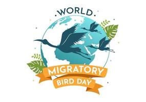 World Migratory Bird Day on May 8 Illustration with Birds Migrations Groups in Flat Cartoon Hand Drawn for Landing Page Templates vector