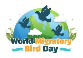 World Migratory Bird Day on May 8 Illustration with Birds Migrations Groups in Flat Cartoon Hand Drawn for Landing Page Templates vector