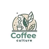 Coffee cup and plant logo template. Vector illustration of cafe and restaurant logotype.
