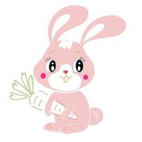 Cute rabbit cartoon with freehand style drawing. Rabbit holds carrot in hands. vector