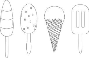 Hand drawn set of ice cream doodle Sweet desserts Eskimo, waffle cone in sketch style vector