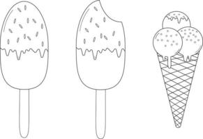 Hand drawn set of ice cream doodle. sweet desserts. Eskimo, waffle con e sketch style vector illustration isolated on white background for cafe or restaurant menu.