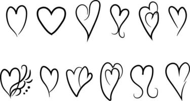 Set of hand drawn sketchy calligraphy hearts vector