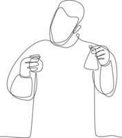 Continuous one line drawing scientist doing some research. laboratory activity concept. Single line draw design vector graphic illustration.