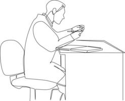 Continuous one line drawing scientist doing some research. laboratory activity concept. Single line draw design vector graphic illustration.