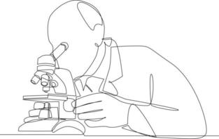 Continuous one line drawing scientist doing some research. laboratory activity concept. Single line draw design vector graphic illustration.