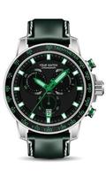realista plata negro reloj cronógrafo gris cara verde cuero Correa en blanco antecedentes diseño para hombres Moda vector