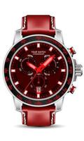 realista plata negro reloj cronógrafo rojo cara cuero Correa en blanco antecedentes diseño para hombres Moda vector