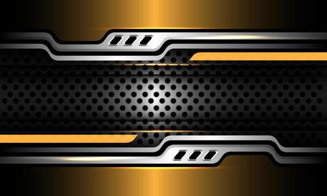 Abstract metallic gold silver geometric cyber with circle mesh pattern design modern futuristic background vector