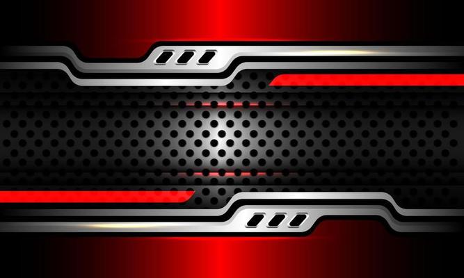 Abstract metallic red silver geometric cyber with circle mesh pattern design modern futuristic background vector