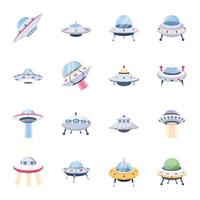 Set of Alien Spaceship Flat Icons vector