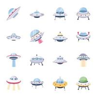 Set of Alien Spaceship Flat Icons vector