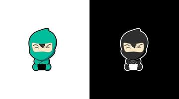 cute Ninja logo with mask and laptop design vector monogram icon template