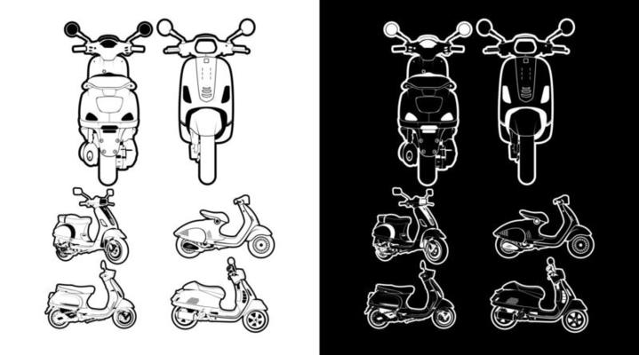 Scooter outline vehicle detailed icon collection bundle vector illustration Design