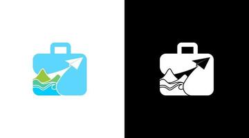 Travel bag and suitcase logo with island and paper plane icon Design template vector