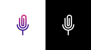 microphone mic logo and paper clip vector monogram icon style Design template