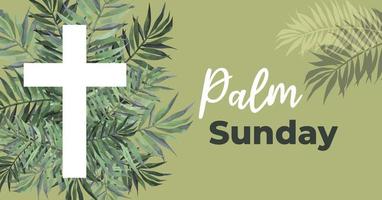 illustration of Christian Palm Sunday with palm branches and leaves and cross illustration vector