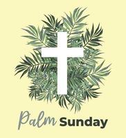 illustration of Christian Palm Sunday with palm branches and leaves and cross illustration vector