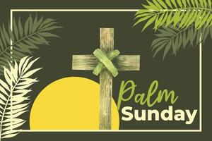 illustration of Christian Palm Sunday with palm branches and leaves and cross illustration vector