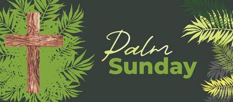 illustration of Christian Palm Sunday with palm branches and leaves and cross illustration vector