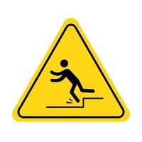 Mind your step icon. Trip, stumble caution sign with fall pictogram man. Warning, danger, yellow triangle sign vector