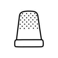 Hand drawn icon of thimble. Doodle sketch style. Sewing element. Needlework and embroidery concept. Isolated vector illustration.