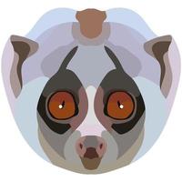 lori face. The muzzle of a slow mammal with large eyes is depicted. Bright portrait on a white background. predictive graphics. animal logo. vector