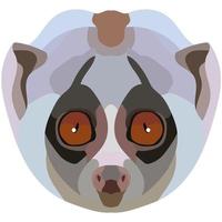 lori face. The muzzle of a slow mammal with large eyes is depicted. Bright portrait on a white background. predictive graphics. animal logo. vector