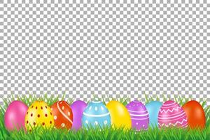 colorful patterm easter egg on green grass transparent background vector