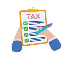 fill tax form icon. cartoon illustration of hand filling tax form vector