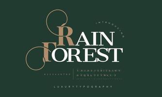 Rain forest fashion font alphabet. Minimal modern urban fonts for logo, brand etc. Typography typeface uppercase lowercase and number. vector illustration