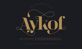 Aykof fashion font alphabet. Minimal modern urban fonts for logo, brand etc. Typography typeface uppercase lowercase and number. vector illustration