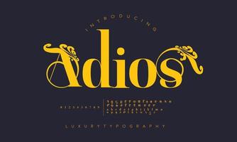 Adios fashion font alphabet. Minimal modern urban fonts for logo, brand etc. Typography typeface uppercase lowercase and number. vector illustration